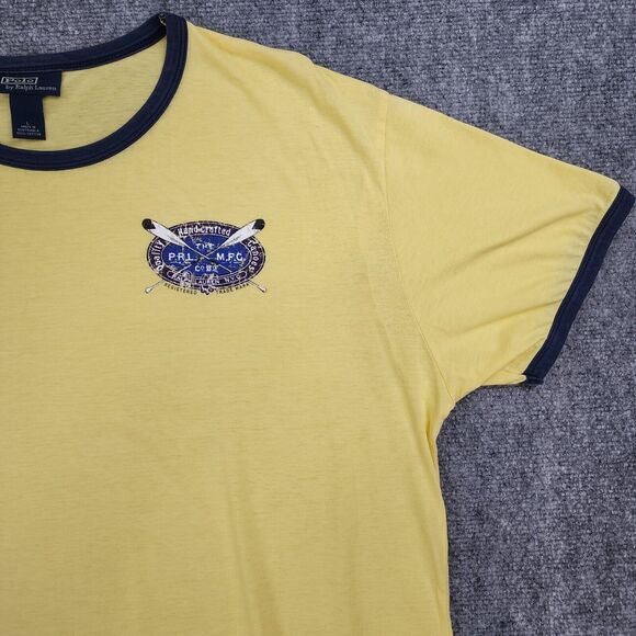 VTG Polo Ralph Lauren Shirt Mens Large Yellow Short Sleeve Hand Crafted Canoes - Picture 7 of 15